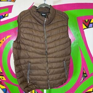 PDX, Brown Quilted Puffer Vest with Stand-Up Collar. Size XL. Good used cond!